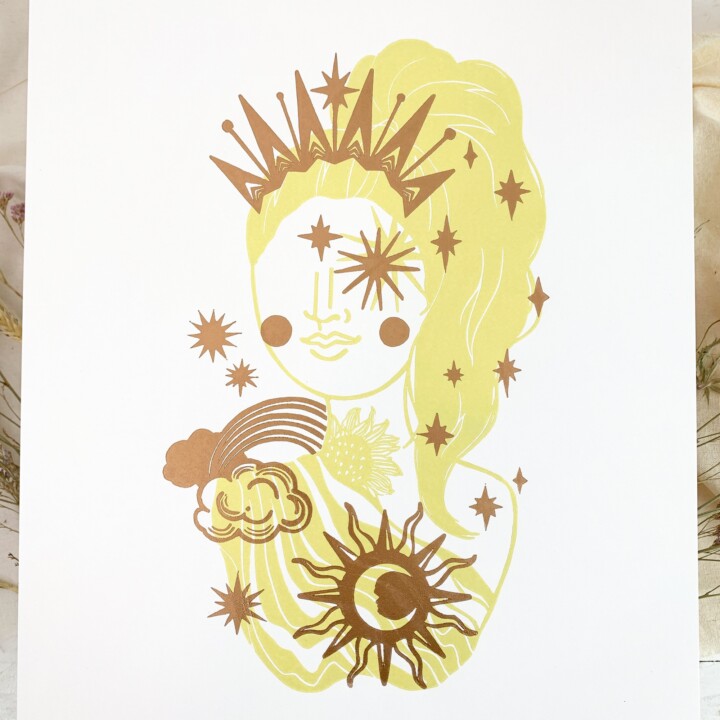 sun tarot lino print