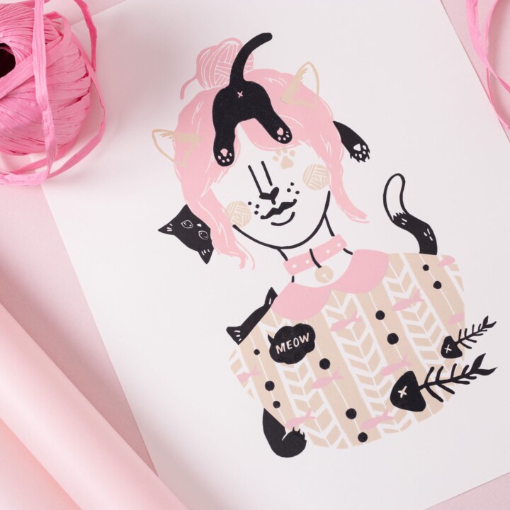 linoldruck motiv katze