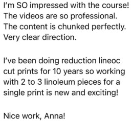 linocut online course testimonial