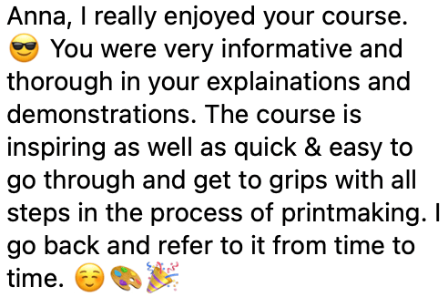 linocut online course feedback